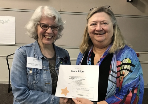 Super Library Supervisor (SLS) Graduation, October 3, 2019 --- (From the left) Laura Shiber (SLS) and Kathy Schalk-Greene