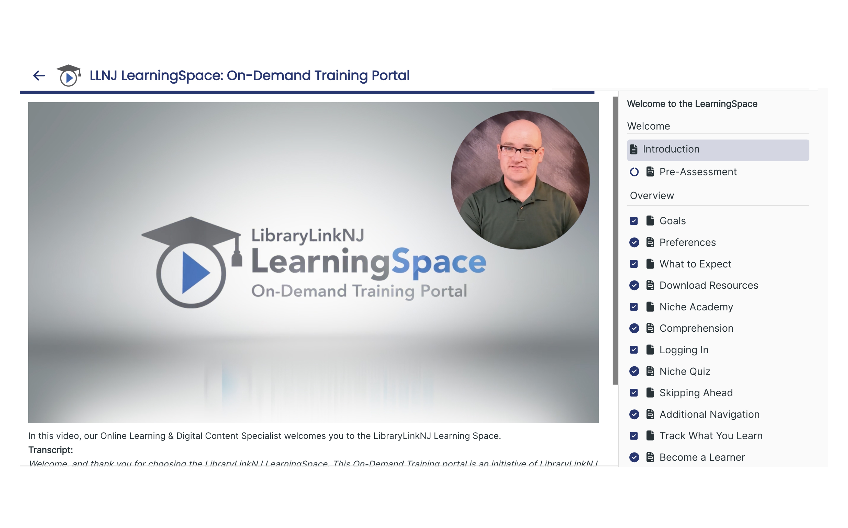 A screenshot from the Welcome to the LearningSpace module.