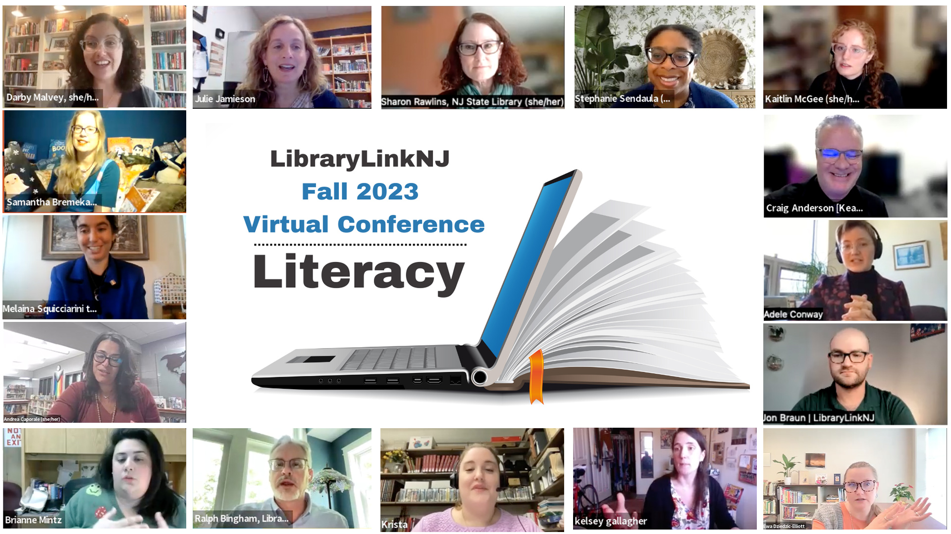 Screenshots of participants are pictured, surrounding the LLNJ Virtual Conference on Literacy logo.