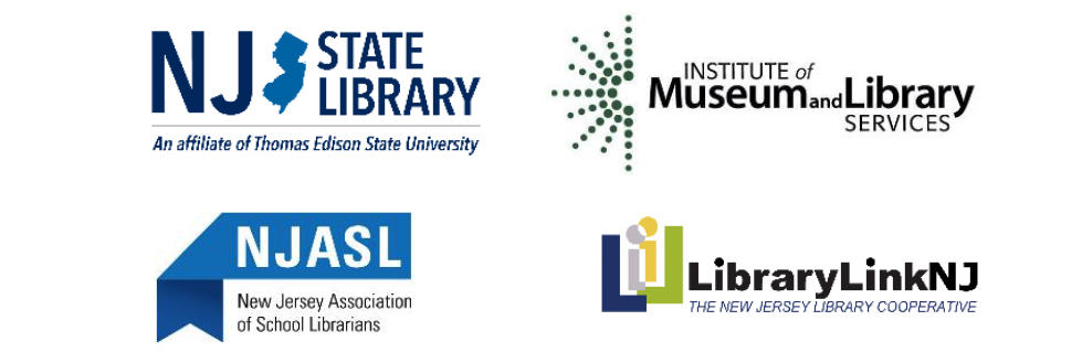 Logos for the New Jersey State Library, the Institute of Museum & Library Sciences, the New Jersey Association of School Librarians, and LibraryLinkNJ.