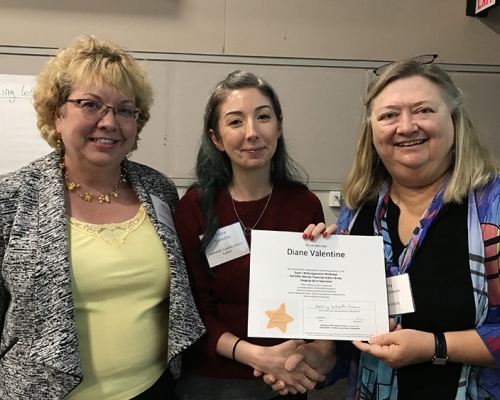 Super Library Supervisor (SLS) Graduation, October 3, 2019 --- (From the left) Rebecca Crawford, Diane Valentine (SLS), and Kathy Schalk-Greene