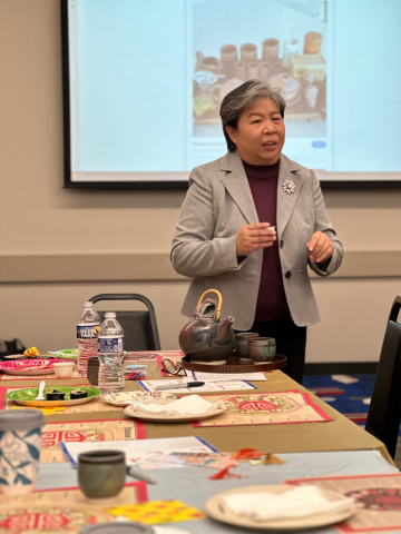 Mimi Hui, Hasbrouck Heights Public Library Director, provided tea and explained proper tea etiquette to the attendees.