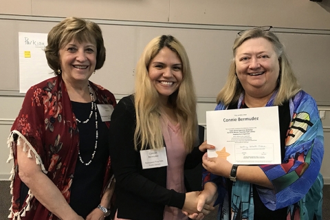 Super Library Supervisor (SLS) Graduation, October 3, 2019 --- (From the left) Jayne Beline, Connie Bermudez (SLS), and Kathy Schalk-Greene