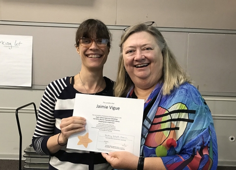 Super Library Supervisor (SLS) Graduation, October 3, 2019 --- (From the left) Jaimie Vigue (SLS) and Kathy Schalk-Greene